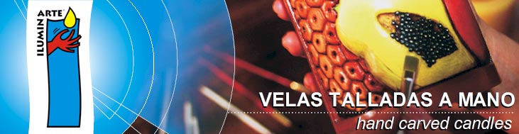 Cabezote con una imagen de una vela tallada a mano / header with an image of a hand carved candle