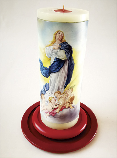 Vela Decorativa pintada al Óleo: La Inmaculada Concepción 1 / decorative handmade candle painted in oil: The Immaculate Conception 1