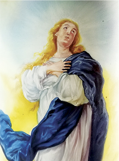 Vela Decorativa pintada al Óleo: La Inmaculada Concepción 1 / decorative handmade candle painted in oil: The Immaculate Conception 1