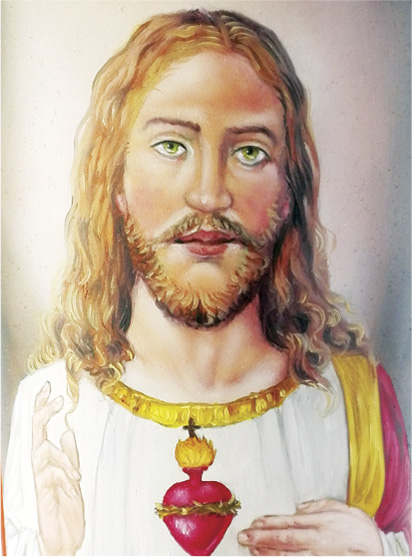 Vela Decorativa pintada al Óleo: Sagrado Corazón de Jesús 1 / decorative handmade candle painted in oil: Holy Heart of Jesus 1 Vela Decorativa pintada al Óleo: Sagrado Corazón de Jesús 1 / decorative handmade candle painted in oil: Holy Heart of Jesus 1
