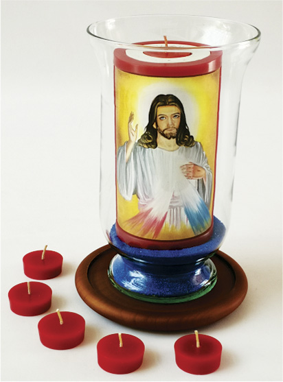Vela Decorativa pintada al &Oacute;leo: Divina Misericordia de Jes&uacute;s 1 / decorative handmade candle painted in oil: Divine Mercy of Jesus 1
