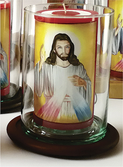 Vela Decorativa pintada al &Oacute;leo: Divina Misericordia de Jes&uacute;s 1 / decorative handmade candle painted in oil: Divine Mercy of Jesus 1