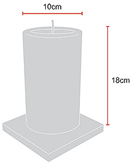 foto con las dimensiones de una vela de ILUMINARTE ® ALTURA: 18cm - DIÁMETRO: 10cm / photograph with the dimensions of a candle: height: 18cm - diameter: 10cm